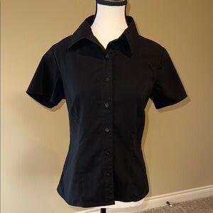 Denver Hayes Shirt Blouse Top Black Fitted Button Down